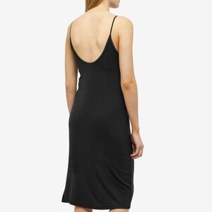 JOAH BROWN Ribbed Thin Strap Split Hem Low Back Midi Black Dress